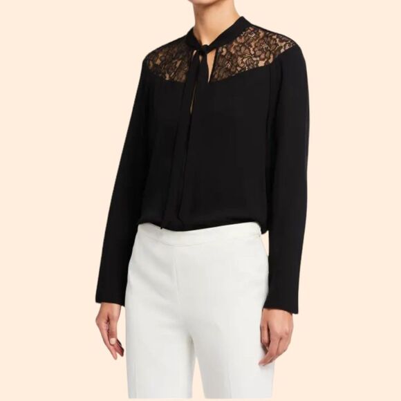 Theory Lace Black Yoke Top - Picture 1 of 5